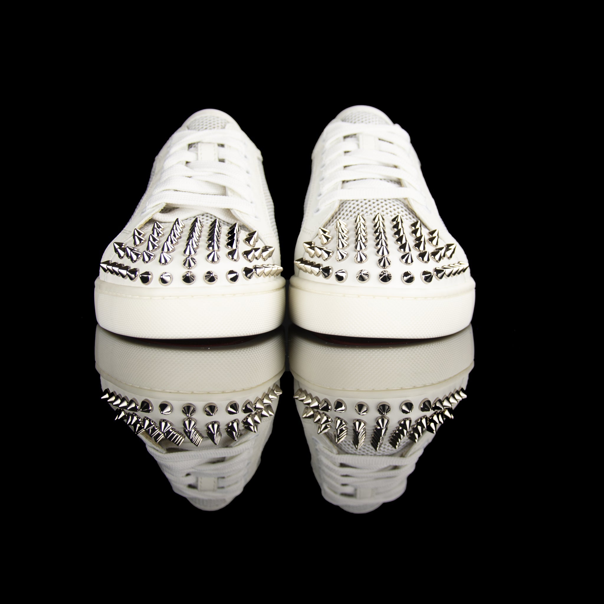 Christian Louboutin-Louis Orlato Flat Spikes-Colour: White, Silver 2017 Release Material: Calf skin leather, Metal spikes-fabriqe.com