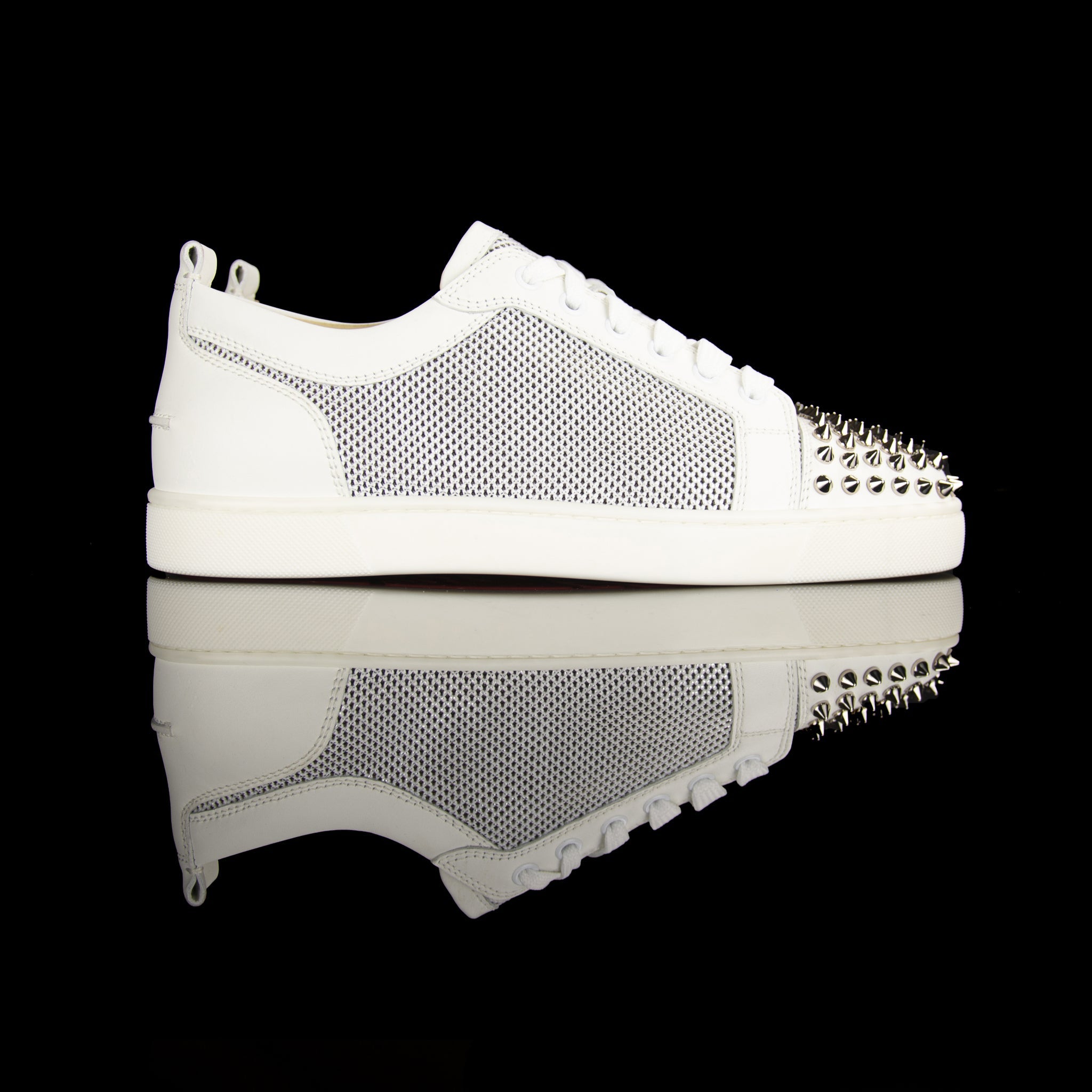 Christian Louboutin-Louis Orlato Flat Spikes-Colour: White, Silver 2017 Release Material: Calf skin leather, Metal spikes-fabriqe.com