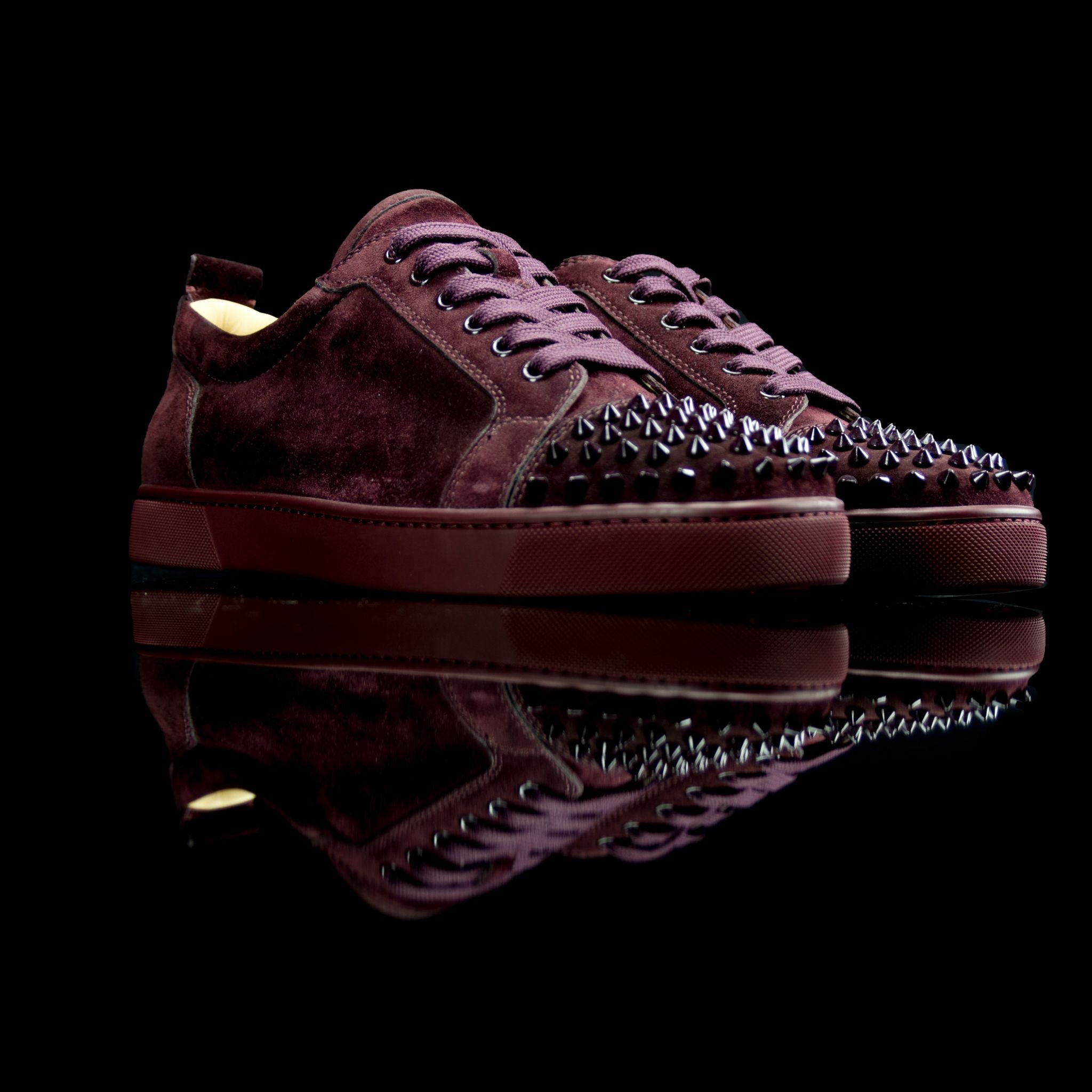 Christian Louboutin-Louis Junior Low Spikes-Product Code: Colour: Lie De Vin-Maroon 2013 Release, Discontinued Material: Leather Mesh Patent-fabriqe.com