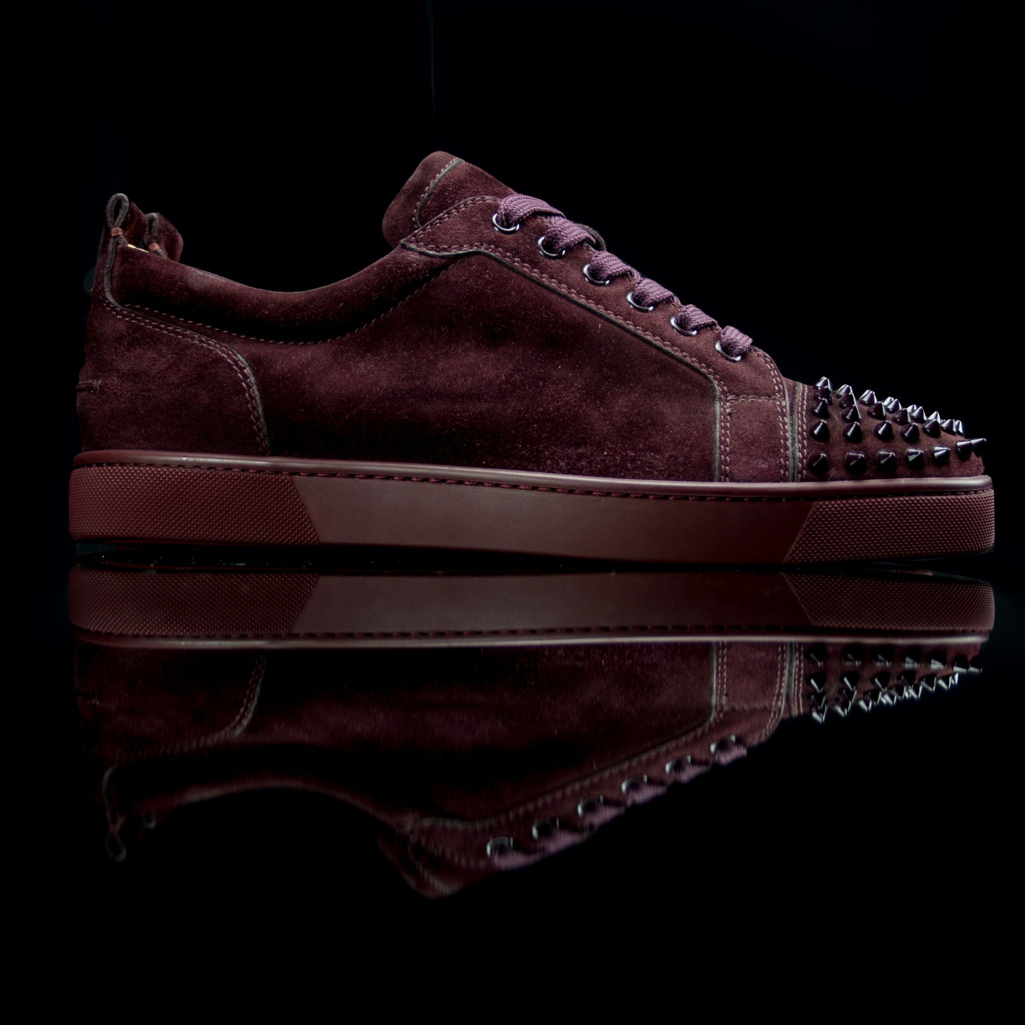 Christian Louboutin-Louis Junior Low Spikes-Product Code: Colour: Lie De Vin-Maroon 2013 Release, Discontinued Material: Leather Mesh Patent-fabriqe.com
