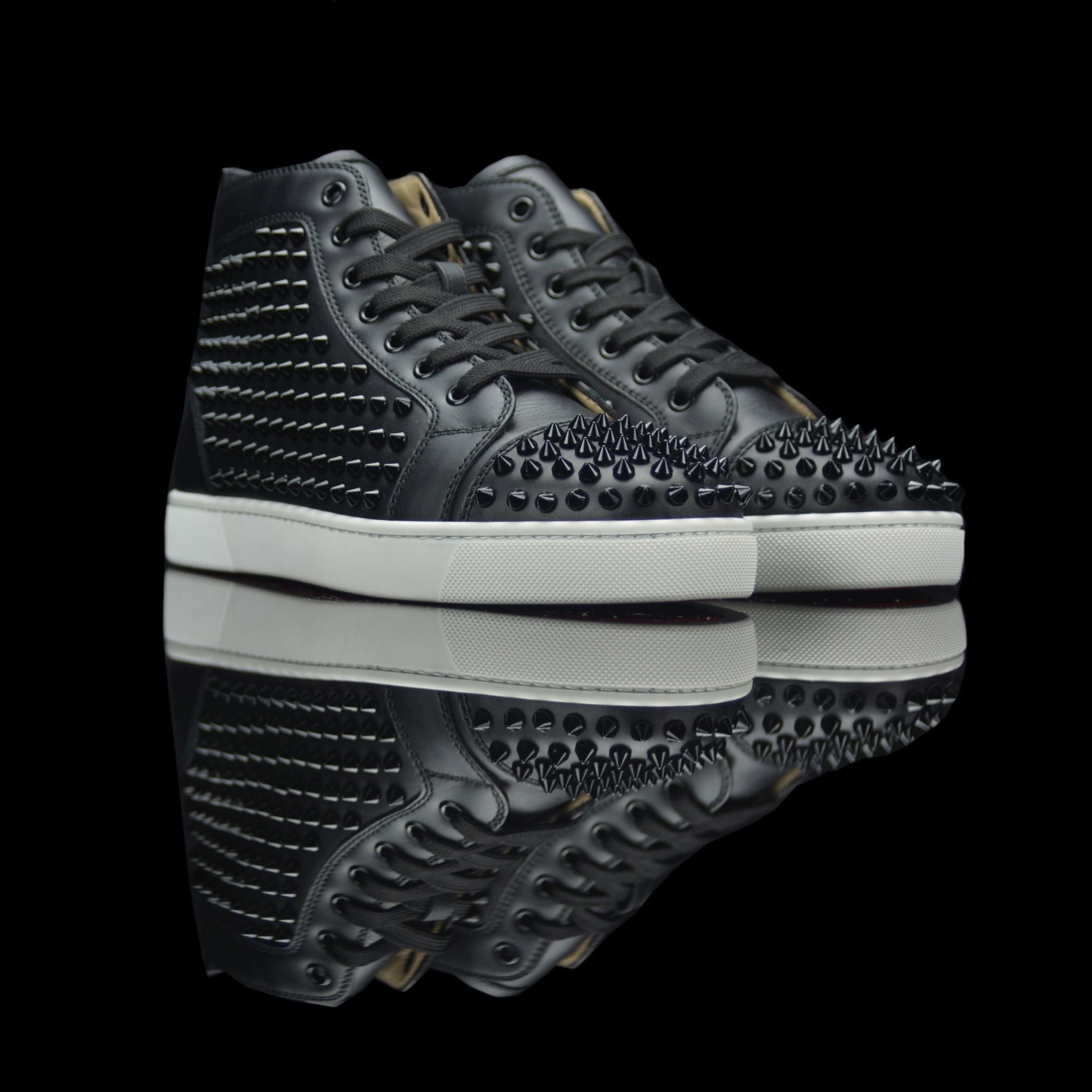 Christian Louboutin-Louis Spikes Calf Black White-fabriqe.com