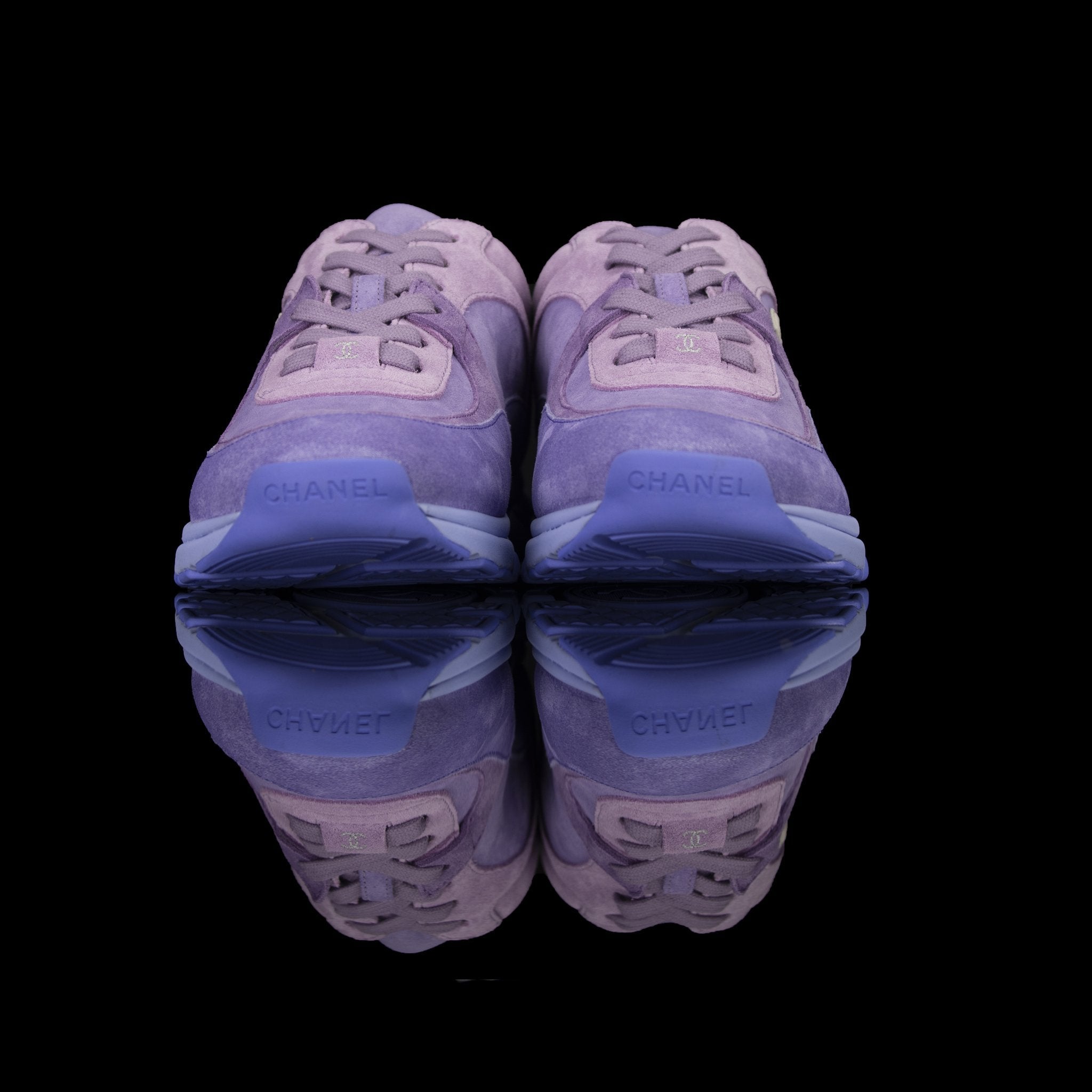 Chanel-CC Sneakers-Pre Order Duration (3-5 Working Days) CC Logo on side Purple Suede, Rubber Sole 2019 Release Limited Stock Chanel CCs crafted in a suede material with sports CC branding on the side. Composed on rubber sole that carries Chanel typograph