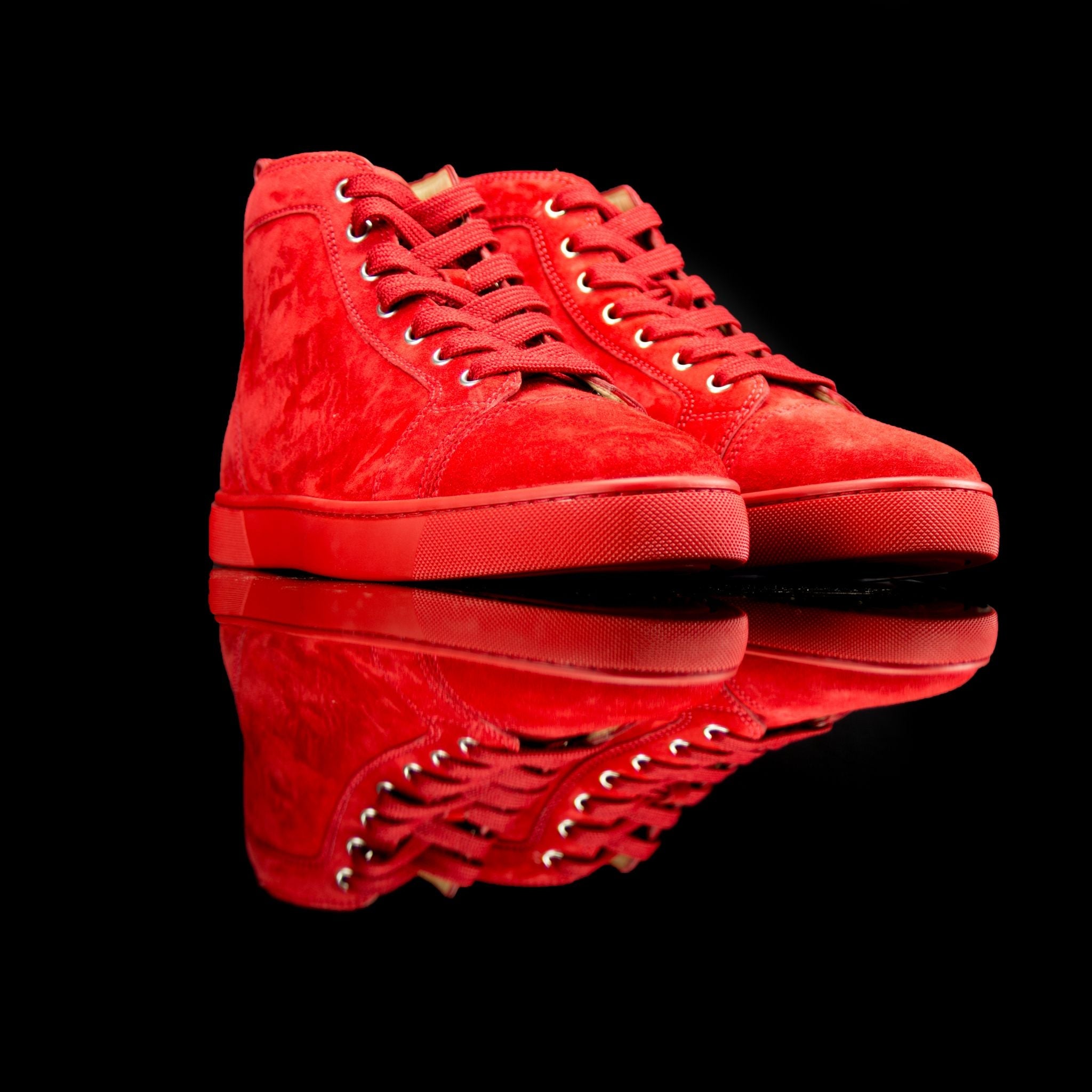 Christian Louboutin-Louis Flat High-Product Code: 3161213 Colour: Poivre Rosso/Red Discontinued Material: Suede/Velour-fabriqe.com