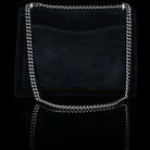 Gucci-Dionysus Shoulder Bag-Black Suede , a material with low environmental impact. Antique silver-toned hardware Tiger head closure Interior zippered compartment Pocket under the flap External rear pocket Sliding chain strap can be worn as a shoulder strap with 35 drop or can be worn as a top handle with 22 drop Medium size: W30cm x H21cm x D10cm Leather lining with interior pockets Made in Italy The model is 178 cm-fabriqe.com