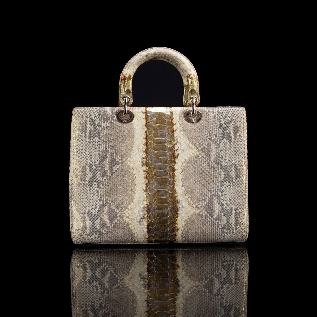 Christian Dior-Hand Bag-Python Skin Gold Brown, Gold Large Exclusive Release Length: 32 cm Width: 9 cm Height: 25 cm Handle Drop: 10 cm Interior Material: Leather Shoulder Strap: 45 cm Hardware: Gold Tone Release Date: 2013 Italy-fabriqe.com