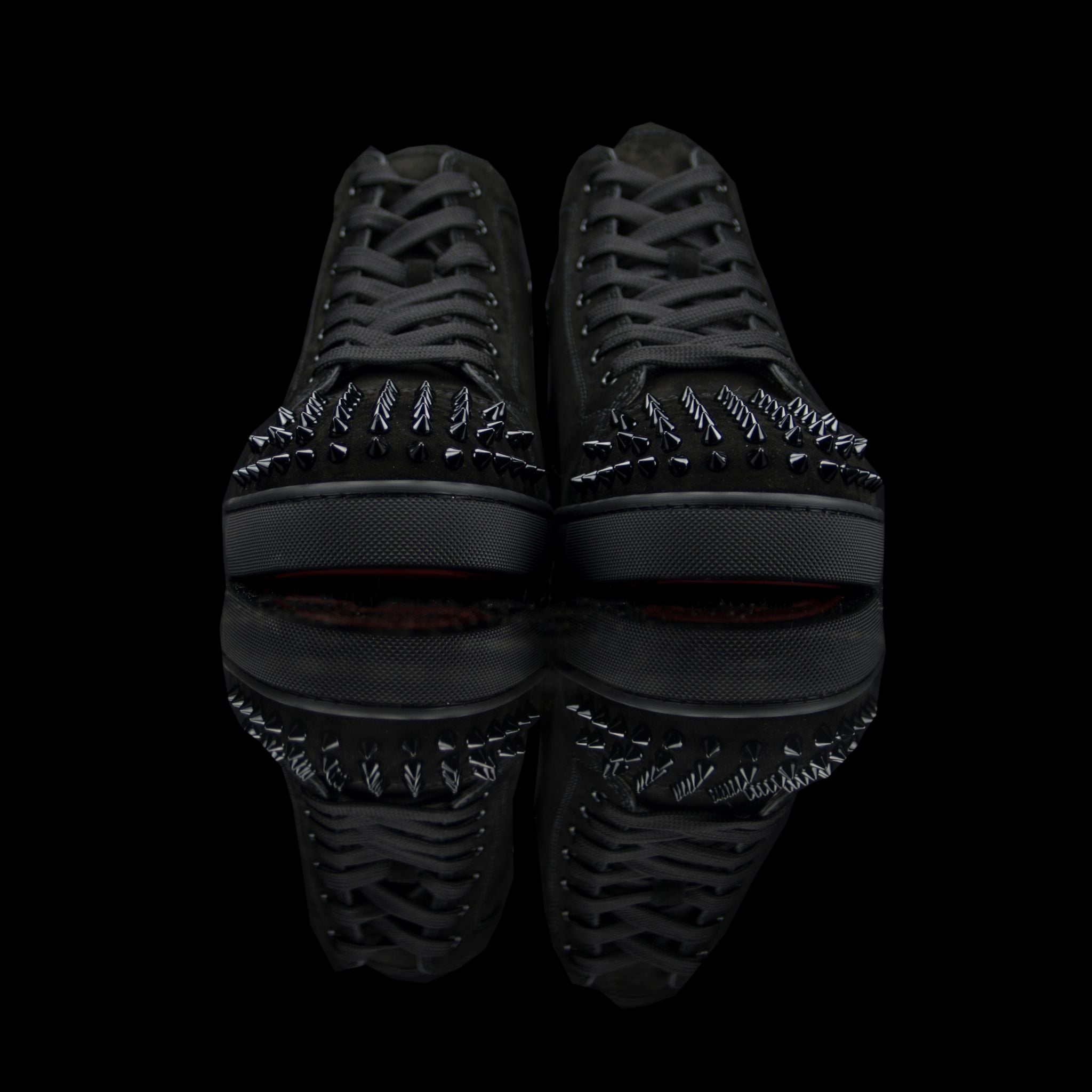 Christian Louboutin-Louis Flat High Spiked Toe-Pre Order Duration (3-5 Working Days) Product: 1140458 Colour: Black/Black Classic Material: Suede, Rubber Sole Mens Christian Louboutin Louis Spikes constructed in Flat Black Suede feature sleek looking spik