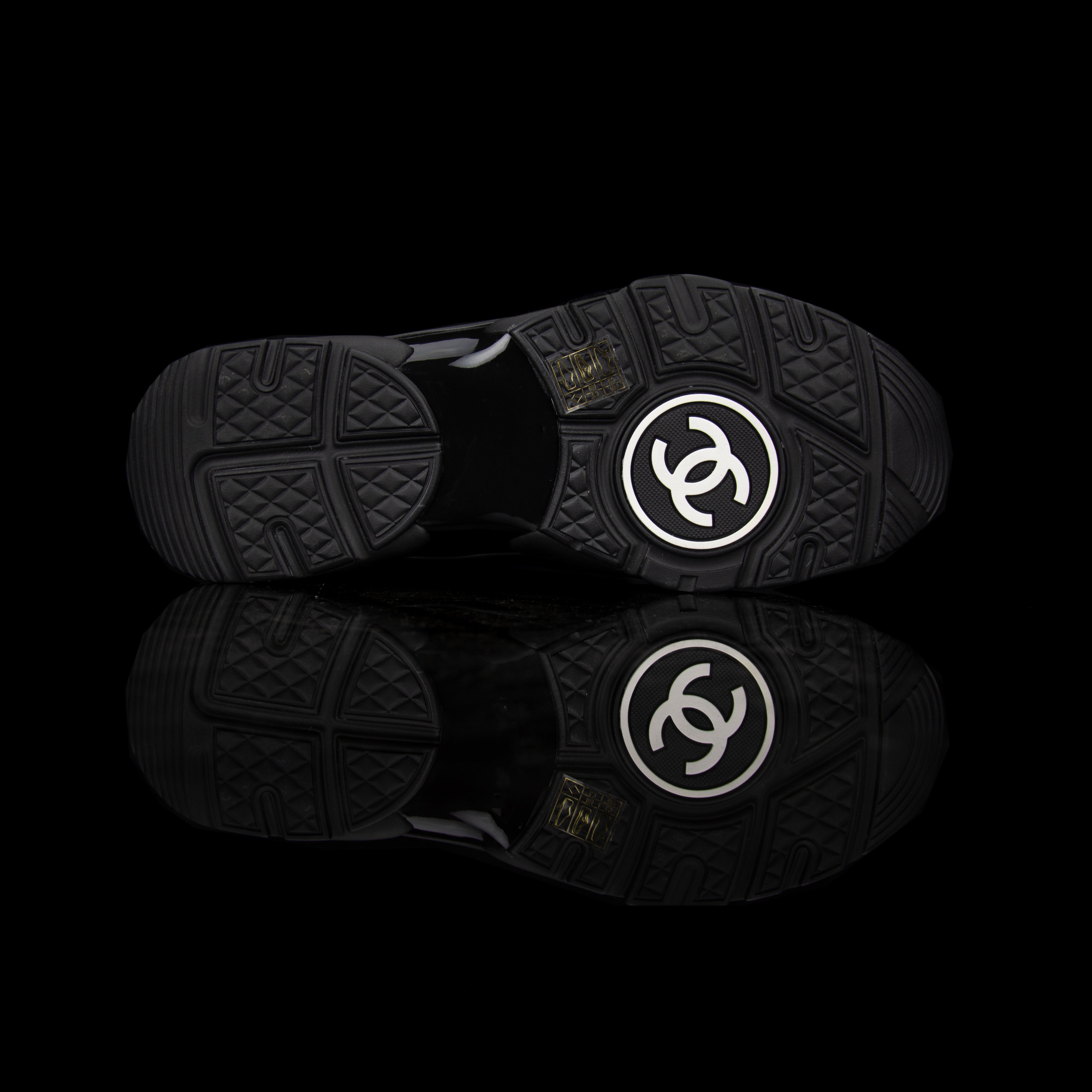 Chanel Fabric & Suede CC Sneakers (Black/White)