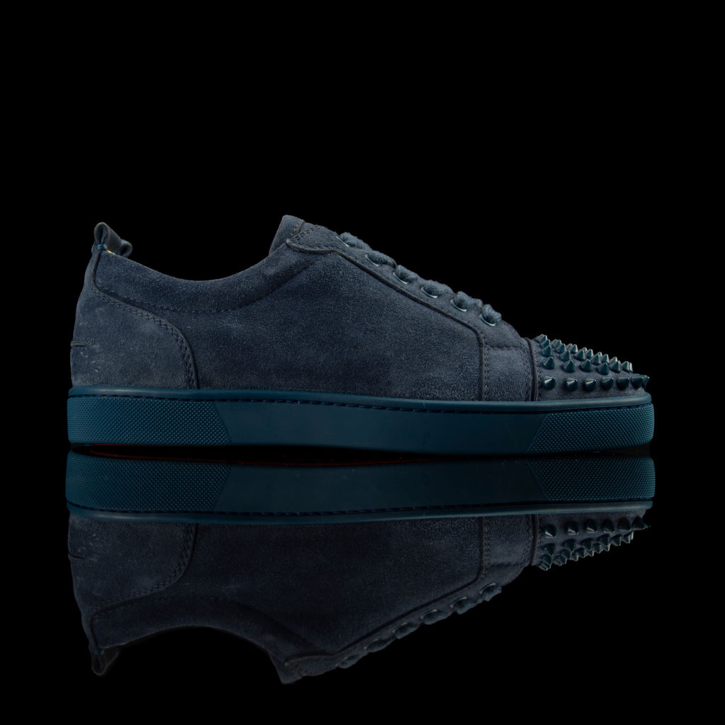Christian Louboutin-Louis Junior Low Spikes-Product Code: 1130575 Colour: Turquin– Blue 2013 Release Limited Stock Material: Suede Velours, Metal Spikes The 2013 release Christian Louboutin Louis Junior Flat Spikes composed of Suede Velour comes in Turqui