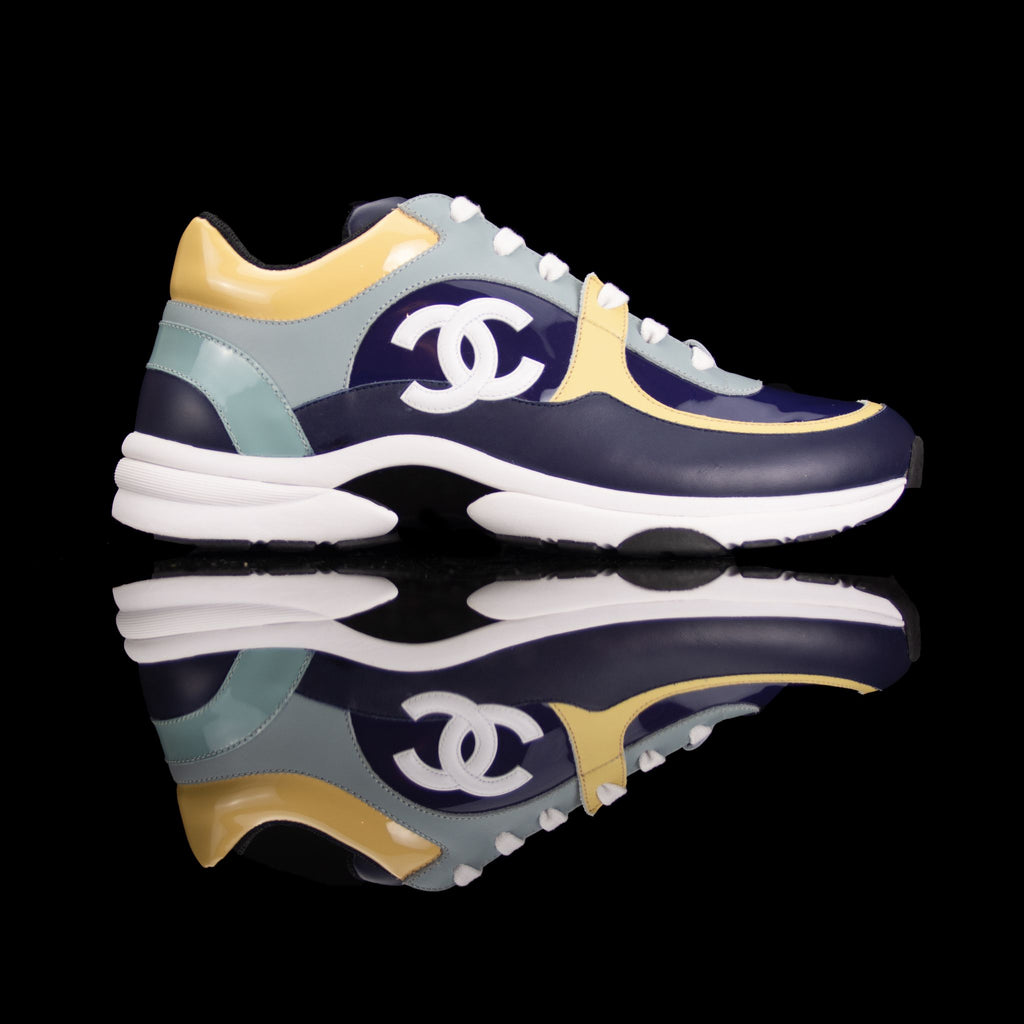 Chanel-CC Sneakers-CC Logo on side Multi Patent, Blue Teal, Yellow Rubber Sole 2018 Release Limited Stock-fabriqe.com