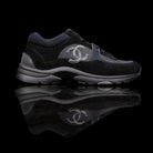 Chanel-CC Sneakers-Pre Order Duration (3-5 Working Days) CC Logo on side Black Reflective 3m pipping and back Black Release: 2019 Limited Release Suede Nylon 3m-fabriqe.com