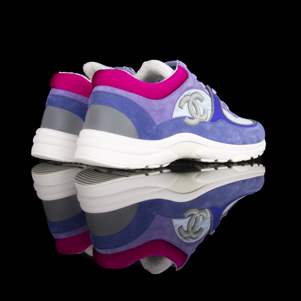 Chanel-CC Sneakers-Pre Order Duration (3-5 Working Days) CC Logo on side Grey Reflective 3m pipping Purple, Blue, Pink Release: 2019 Limited Release Suede Nylon 3m-fabriqe.com