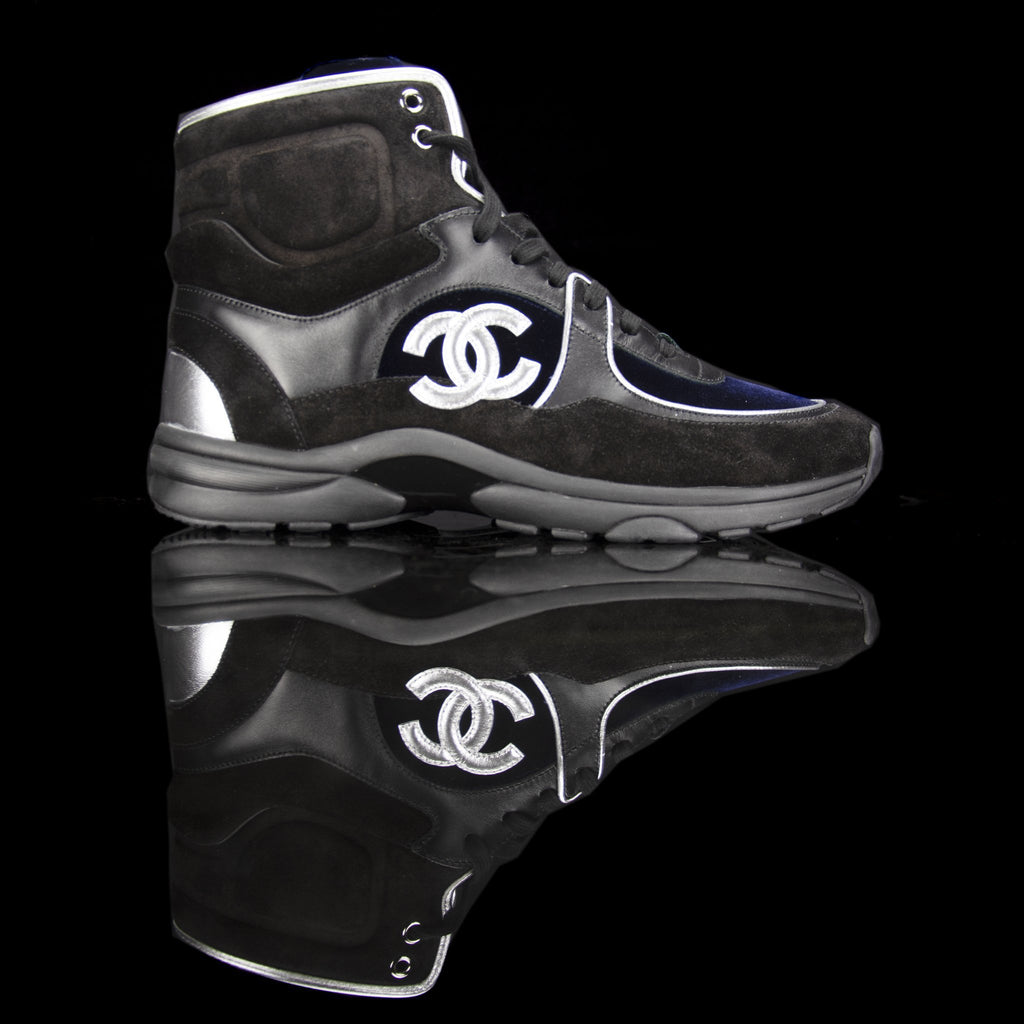 Chanel-CC Sneakers-Pre Order Duration (3-5 Working Days) This item is classed as Women’s CC Logo on side Black, Navy, Silver, Grey Release: 2018 Limited Release Lambskin & Velour-fabriqe.com