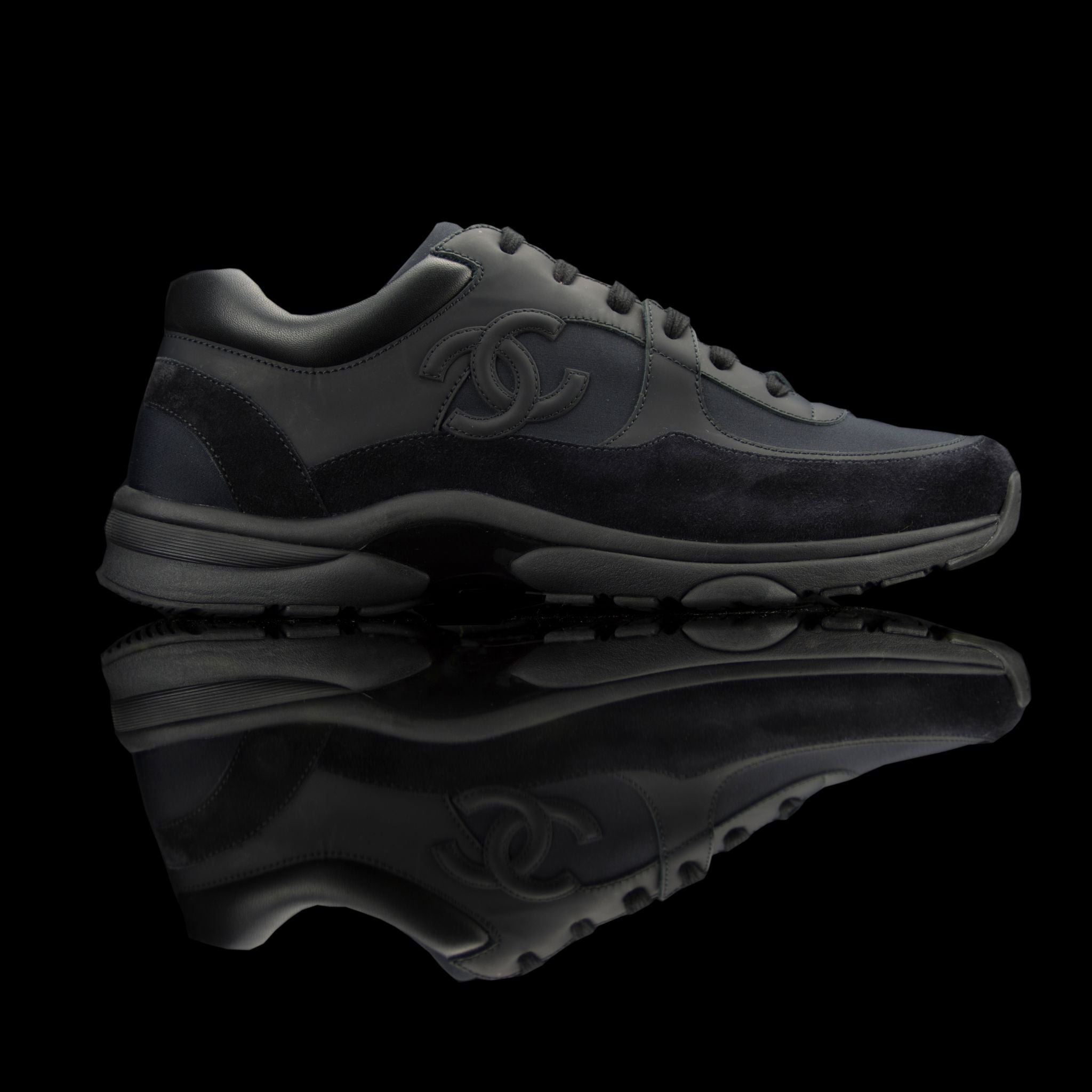 Chanel 22S Mens Silver Grey Black White CC Logo Low Top Trainer Sneaker 46  13
