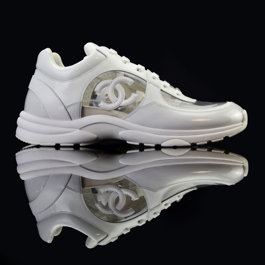Chanel-CC Sneakers-This item is classed as Women's CC Logo on side White/Transparent Rubber Sole 2018 Release Limited Stock-fabriqe.com