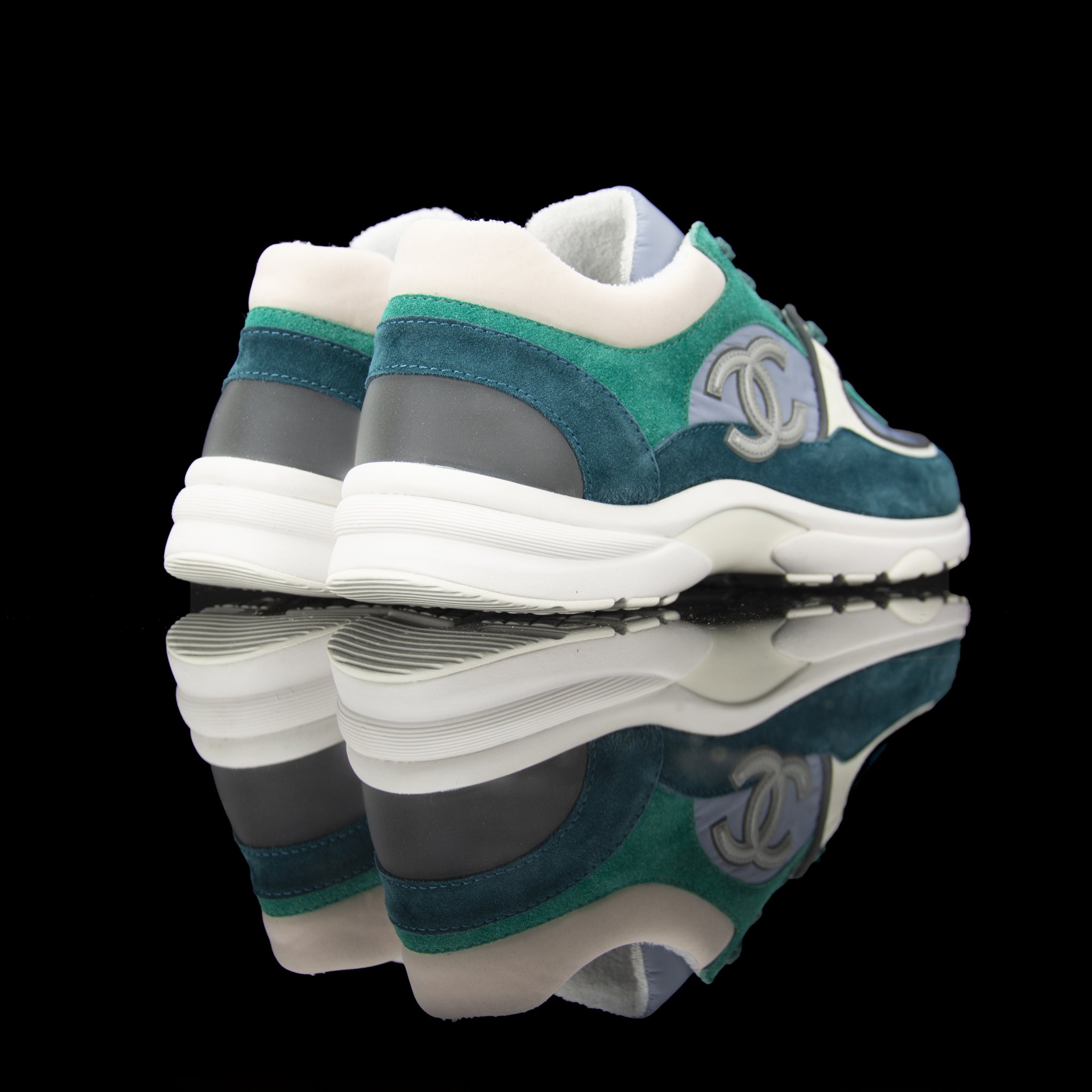 Chanel-CC Sneakers-Pre Order Duration (3-5 Working Days) CC Logo on side Grey Reflective 3m pipping and back Grey Green Release: 2019 Limited Release Suede Nylon 3m-fabriqe.com