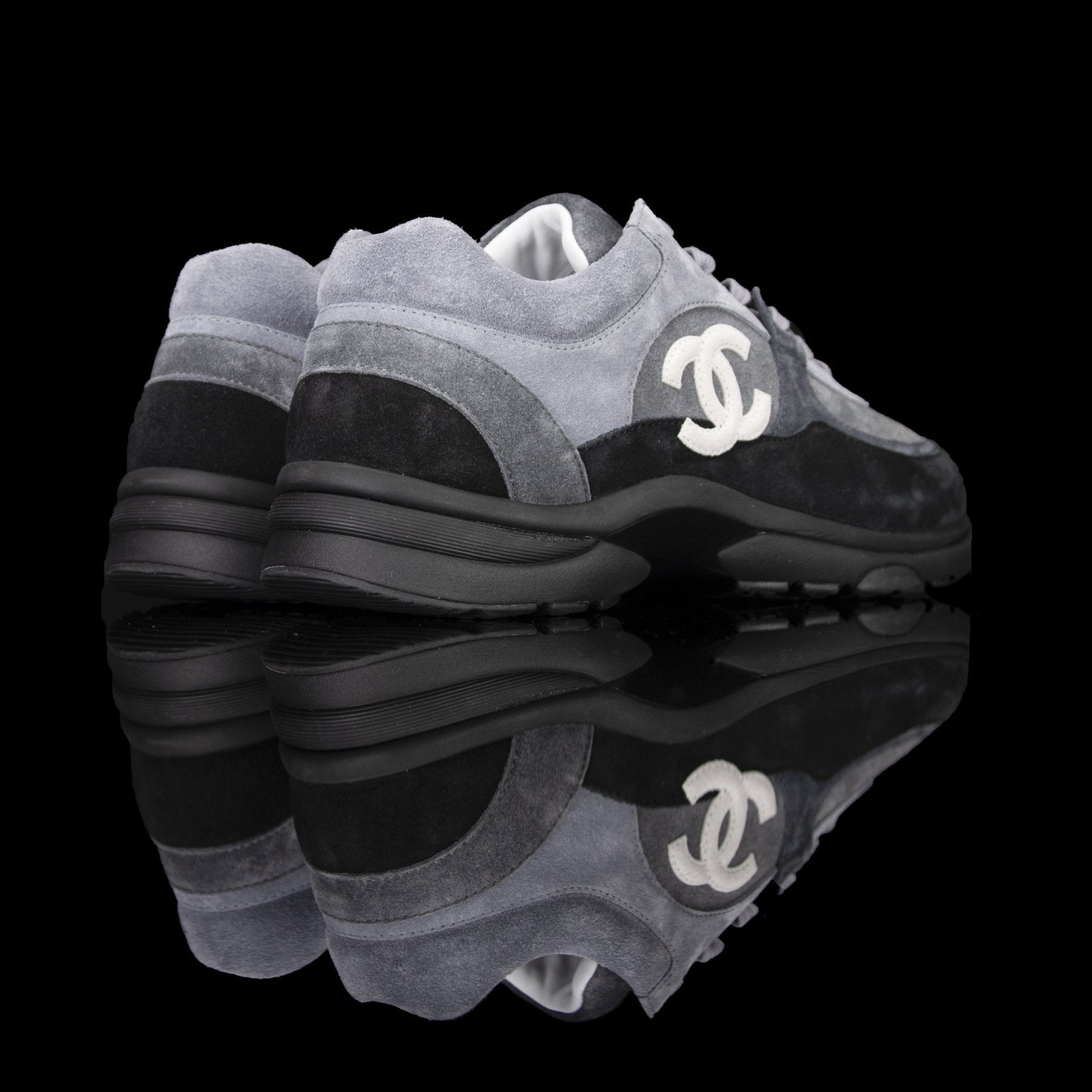 Chanel Fabric & Suede CC Sneakers (Black/White)