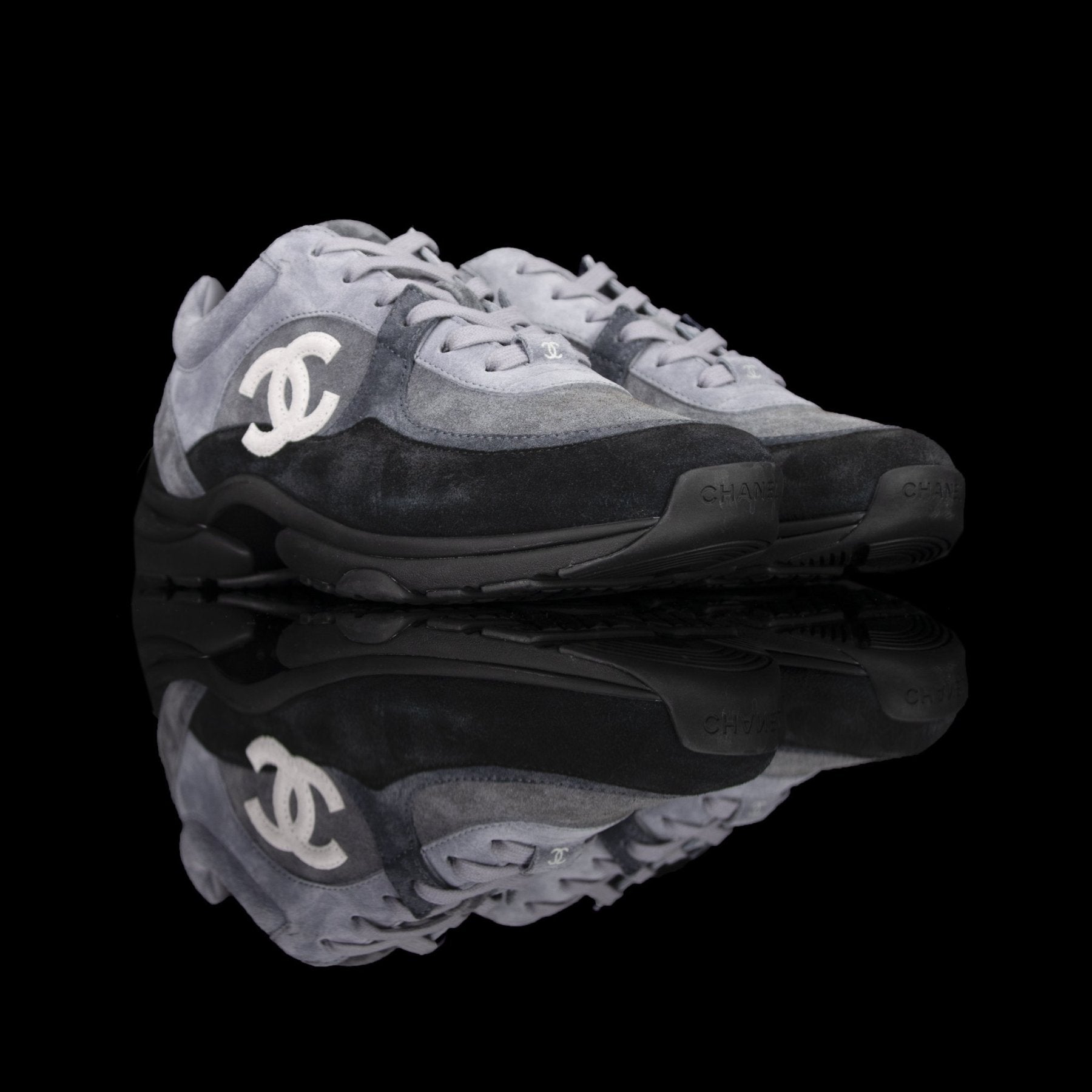 Chanel-CC Sneakers-Pre Order Duration (3-5 Working Days) CC Logo on side Grey Black Suede. Rubber Sole 2019 Release Limited Stock-fabriqe.com