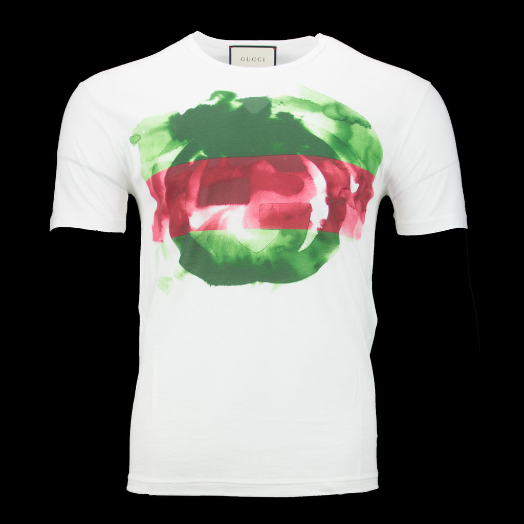 Gucci-T-shirt-Water coloured Logo White Cotton Round Neck Straight Fit-fabriqe.com