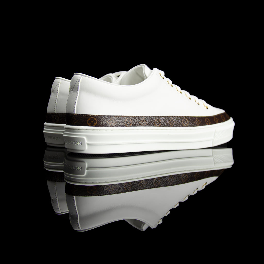 Louis Vuitton-Stellar Sneakers-Calf leather and patent Monogram canvas White Rubber outsole Made in Italy-fabriqe.com