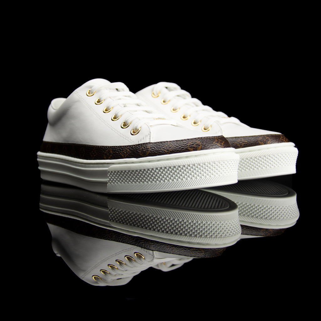 Louis Vuitton-Stellar Sneakers-Calf leather and patent Monogram canvas White Rubber outsole Made in Italy-fabriqe.com