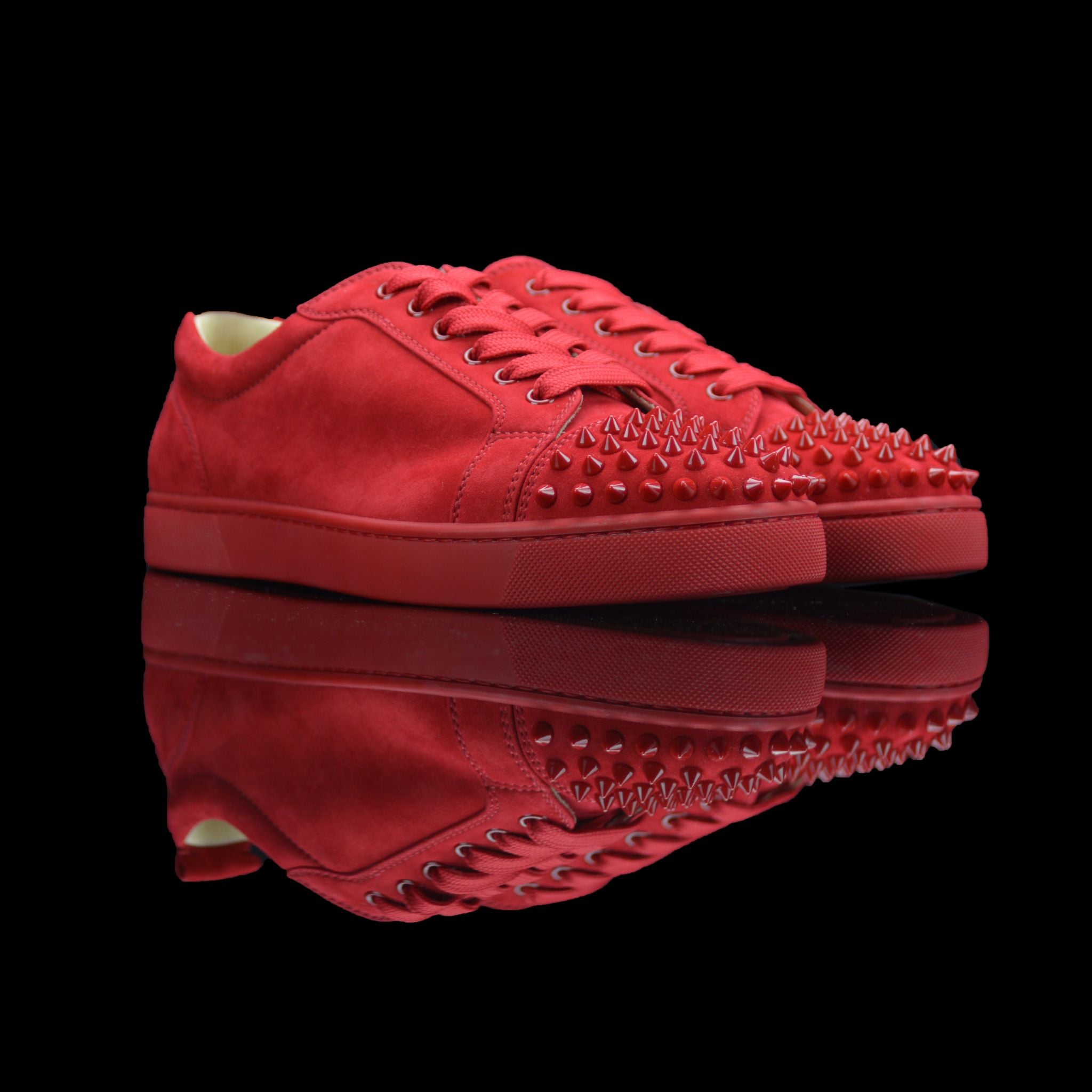 Christian Louboutin-Louis Junior Low Spikes-Product Code: 3150567 Colour: Oelillet-Red 2016 Release Limited Stock Material: Suede Velours, Metal Spikes-fabriqe.com