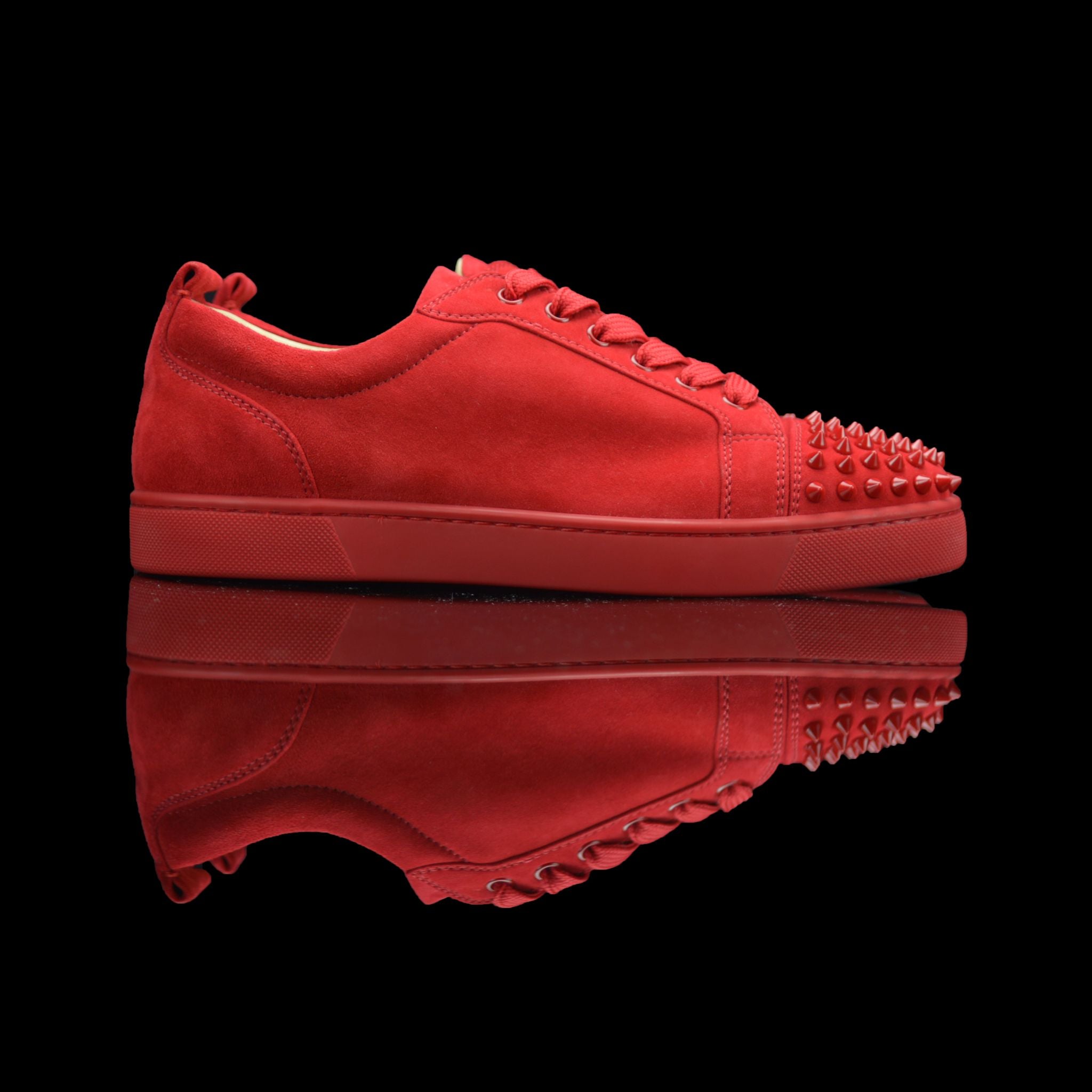 Christian Louboutin-Louis Junior Low Spikes-Product Code: 3150567 Colour: Oelillet-Red 2016 Release Limited Stock Material: Suede Velours, Metal Spikes-fabriqe.com