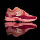 Chanel-CC Sneakers-Pre Order Duration (3-5 Working Days) CC Logo on side Coral Pink Suede, Rubber Sole 2019 Release Limited Stock Chanel CCs crafted in a suede material with sports CC branding on the side. Composed on rubber sole that carries Chanel typog