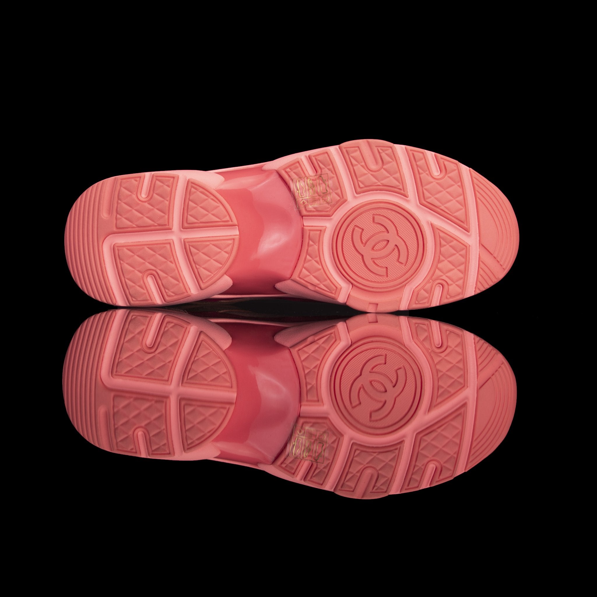 Chanel-CC Sneakers-Pre Order Duration (3-5 Working Days) CC Logo on side Coral Pink Suede, Rubber Sole 2019 Release Limited Stock Chanel CCs crafted in a suede material with sports CC branding on the side. Composed on rubber sole that carries Chanel typog