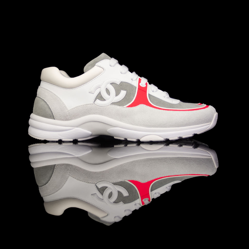 Chanel-CC Sneakers-Pre Order Duration (3-5 Working Days) CC Logo on side Cream, White,Grey, Red Suede, Rubber Sole 2018 Release Limited Stock Chanel CCs crafted in mixed fabric sports CC branding on the side. Composed in leather with the suede line finish